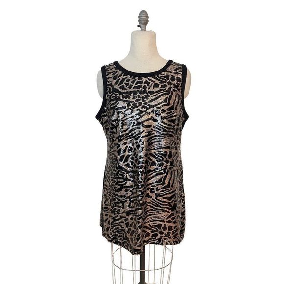 Vince Camuto Tops - Vince Camuto Leopard & Gold Sequins Sleeveless Top 14